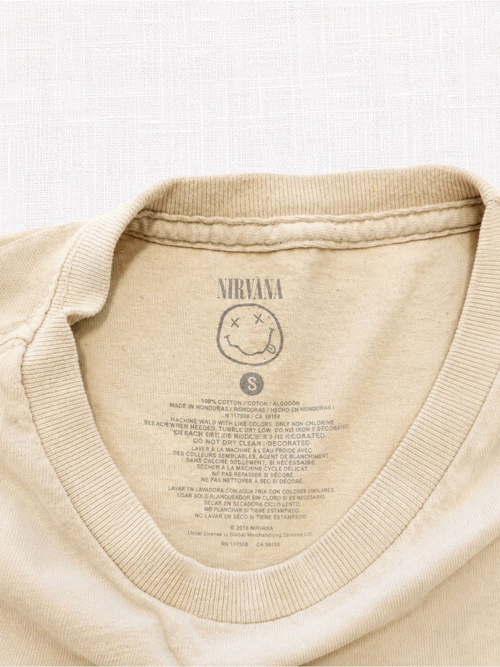 NIRVANA Beige Short-Sleeve Tee with Pink Logo and Yellow Smiley - Picture 4 of 4